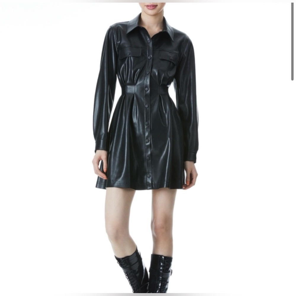 Alice and Olivia vegan leather black dress NWT